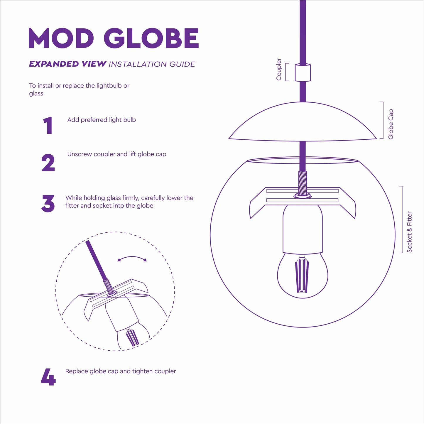 Customize: Mod Glass Globe Post Flush Mount Pendant - 10inch