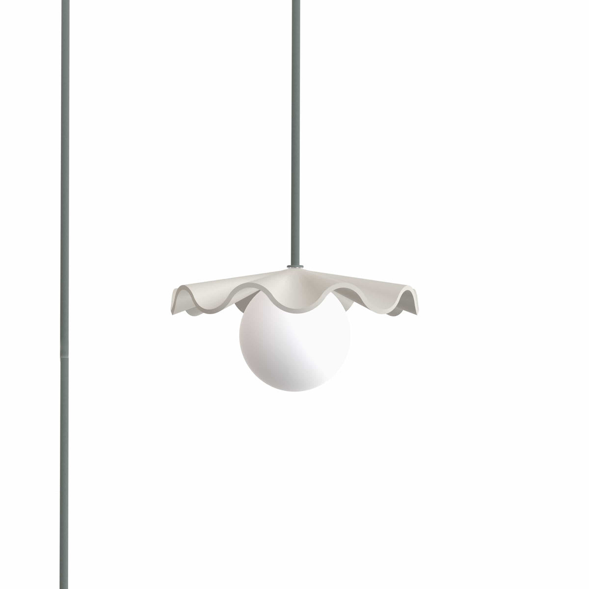 Fleur No. 1 plug-in porcelain mini pendant light with Sage cord and hardware, raw porcelain shade
