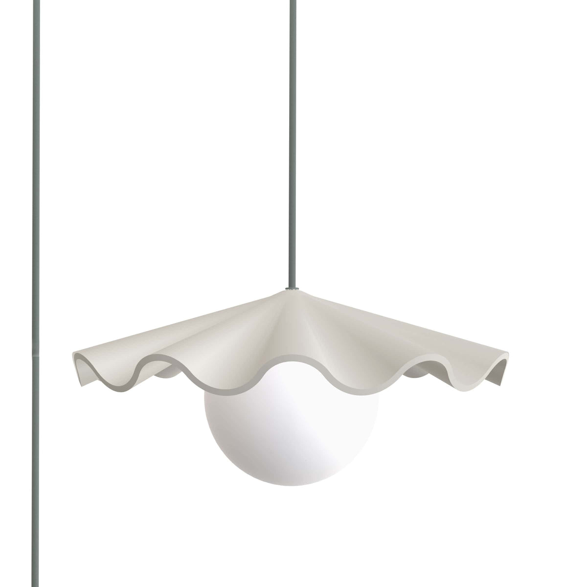 Fleur No. 3 plug-in porcelain pendant light with Sage cord and hardware, raw porcelain shade