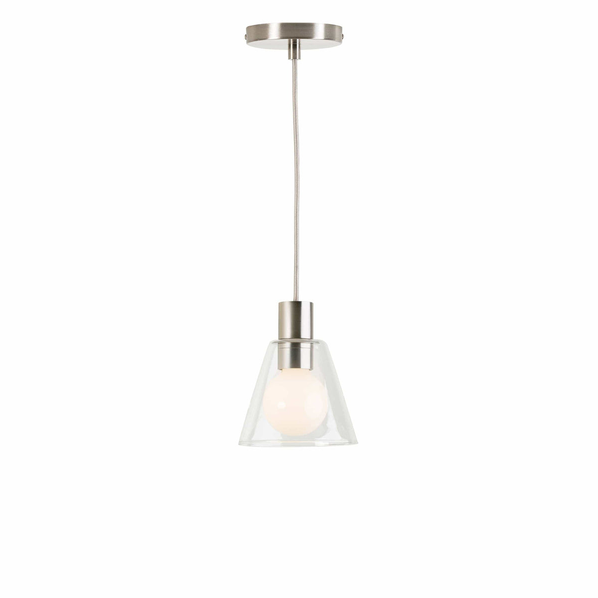 Glass Cone 6in AiO Pendant - Chroma Studio Nickel / Clear
