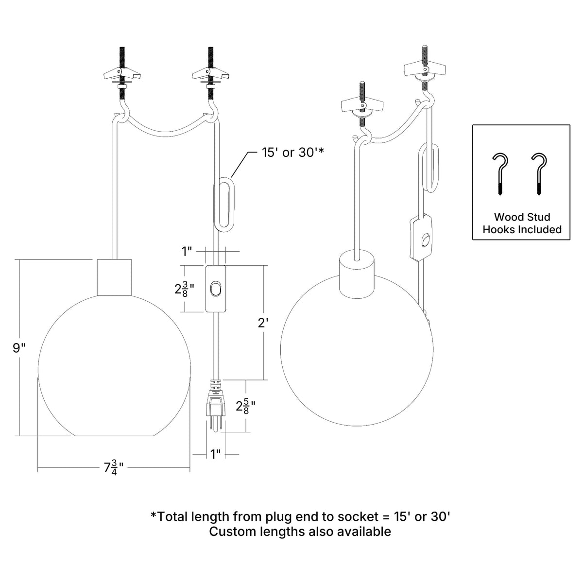 AiO Globe Plug-In Pendant | 6", 8", 10", 12"
