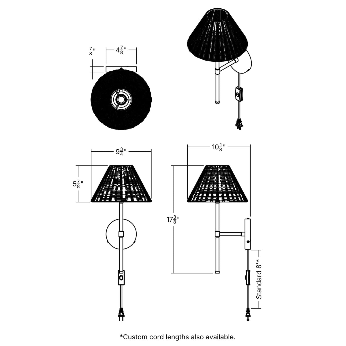 Bold Solo Plug-In Sconce | Pleated, Empire, or Wicker Shade