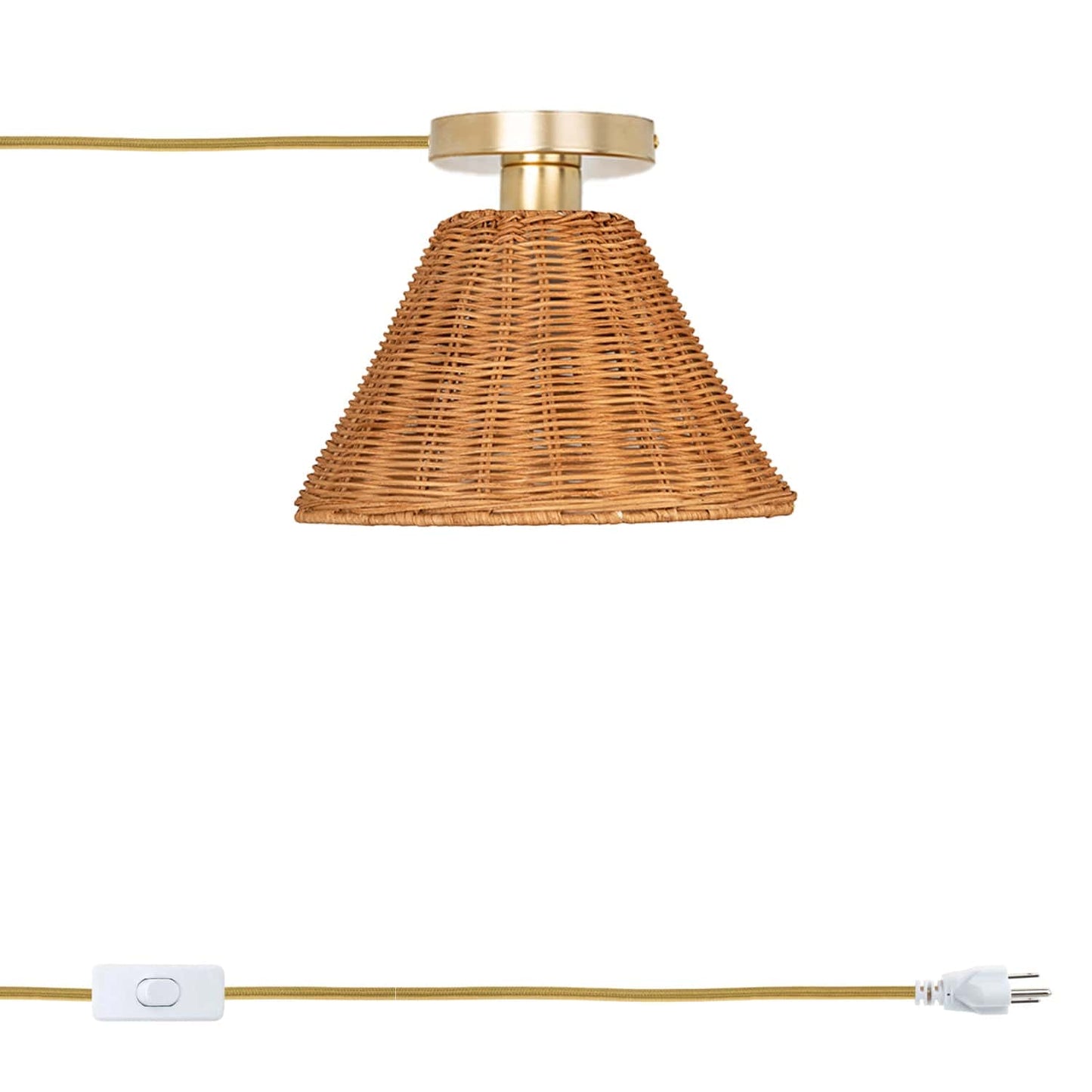 Wicker Empire Shade Button Plug-In Flush Mount