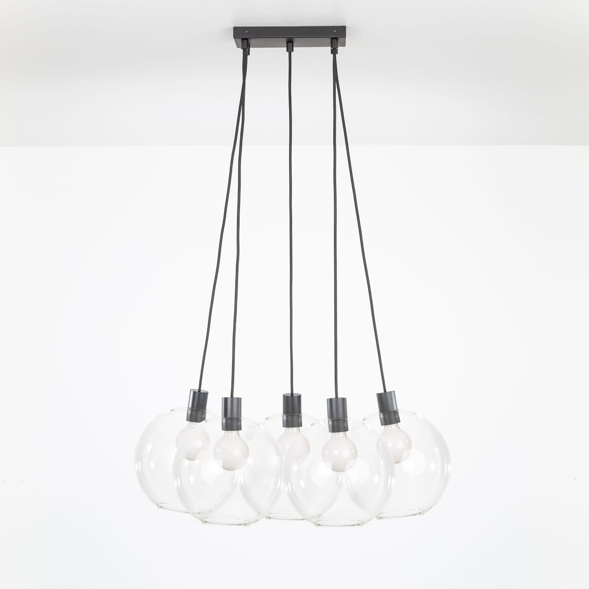 AiO Dash Multiport Chandelier - Glass Globe 5 / Black / 10in Clear