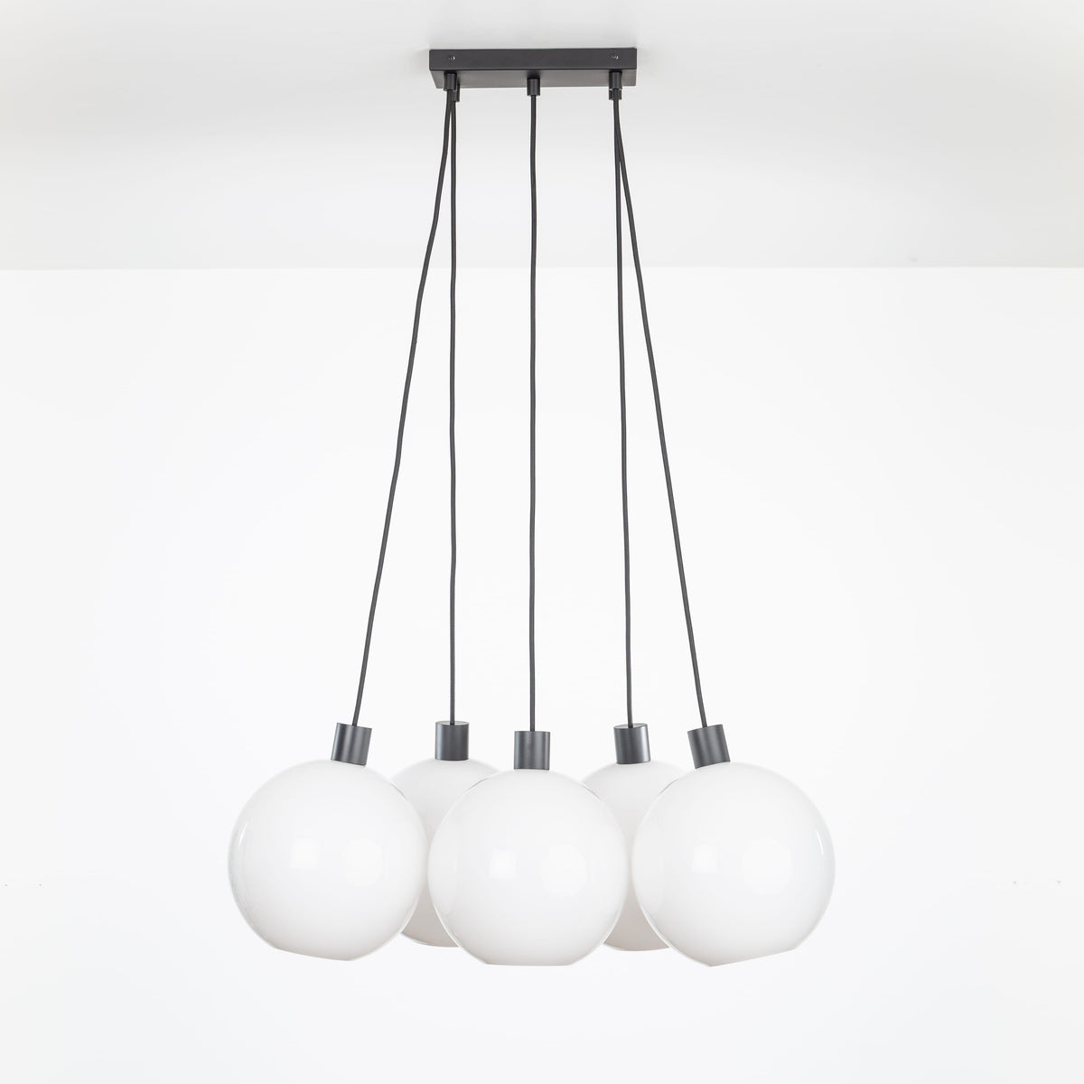 AiO Dash Multiport Chandelier - Glass Globe 5 / Black / 10in Milk