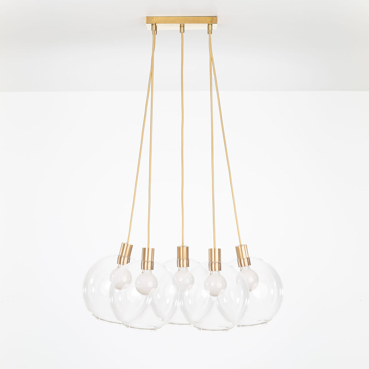AiO Dash Multiport Chandelier - Glass Globe 5 / Brass / 10in Clear