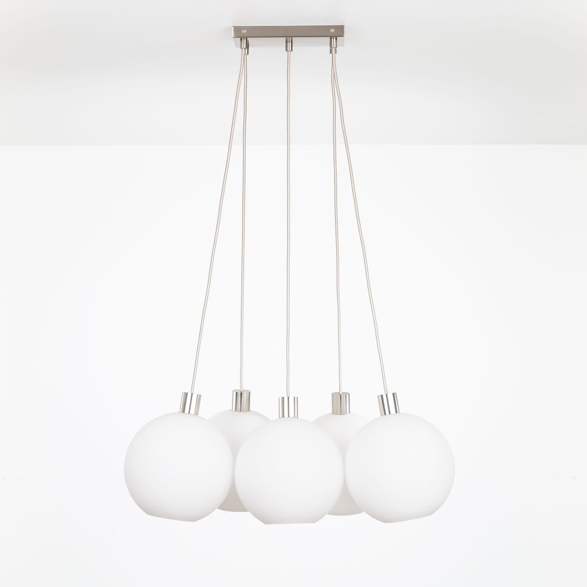 AiO Dash Multiport Chandelier - Glass Globe 5 / Nickel / 10in Matte White