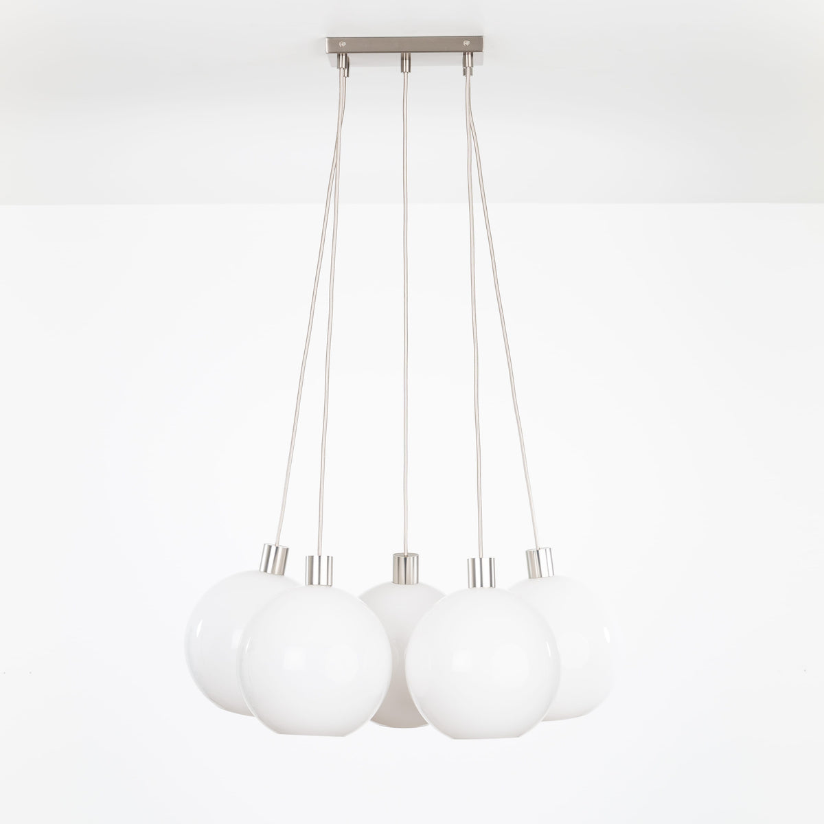 AiO Dash Multiport Chandelier - Glass Globe 5 / Nickel / 10in Milk