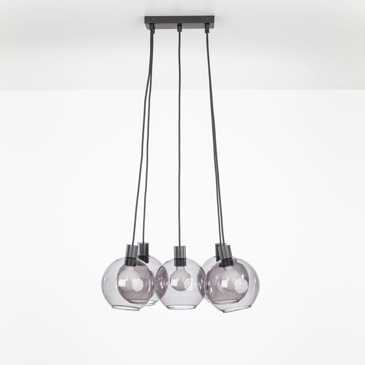 AiO Dash Multiport Chandelier - Glass Globe 5 / Black / 8in Smoke