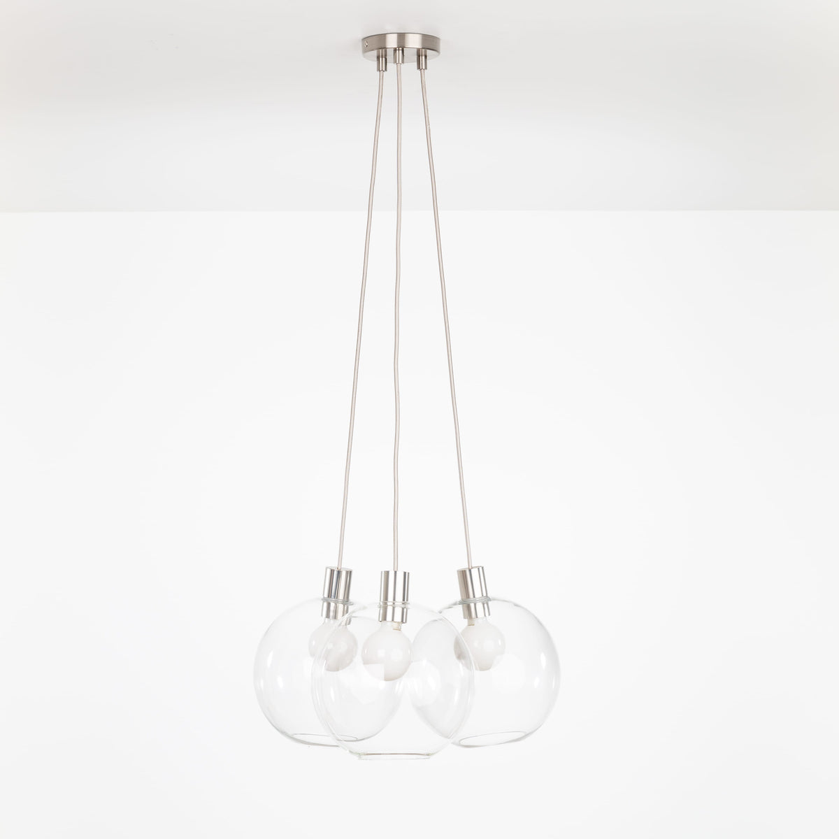 AiO Dot Multiport Chandelier - Glass Globe 3 / Nickel / 10in Clear