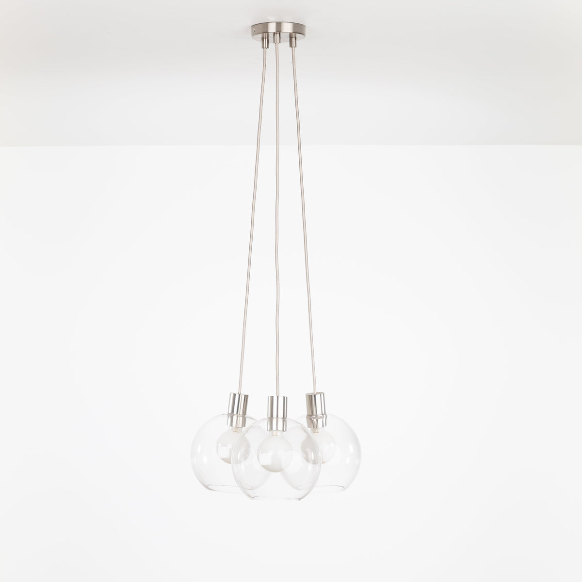 AiO Dot Multiport Chandelier - Glass Globe 3 / Nickel / 8in Clear