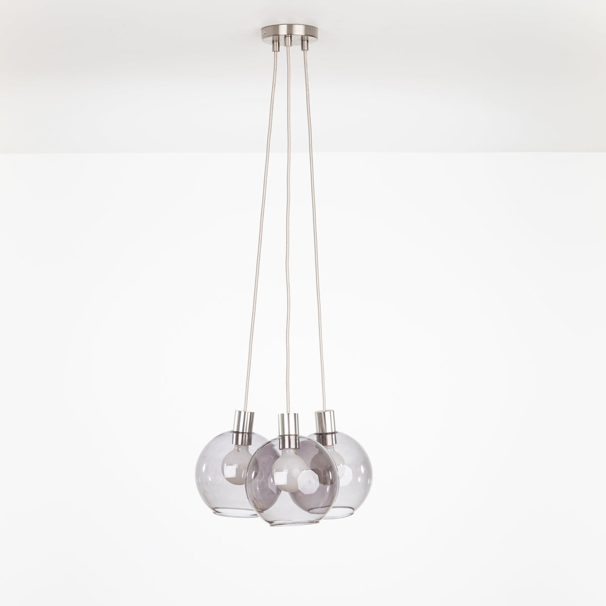 AiO Dot Multiport Chandelier - Glass Globe 3 / Nickel / 8in Smoke