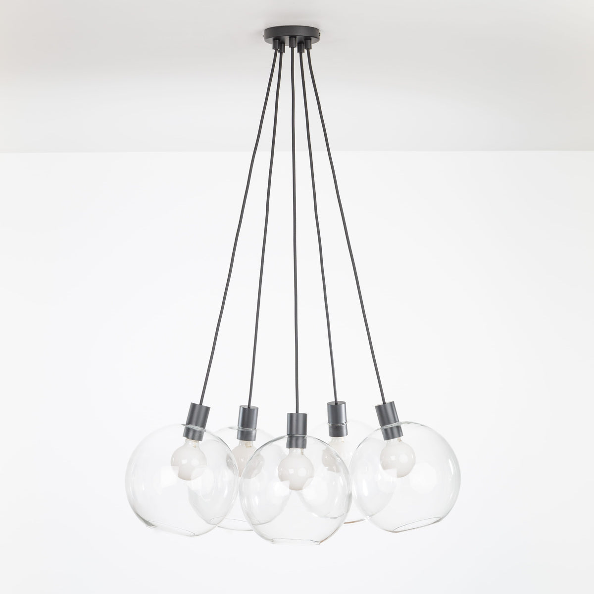 AiO Dot Multiport Chandelier - Glass Globe 5 / Black / 10in Clear