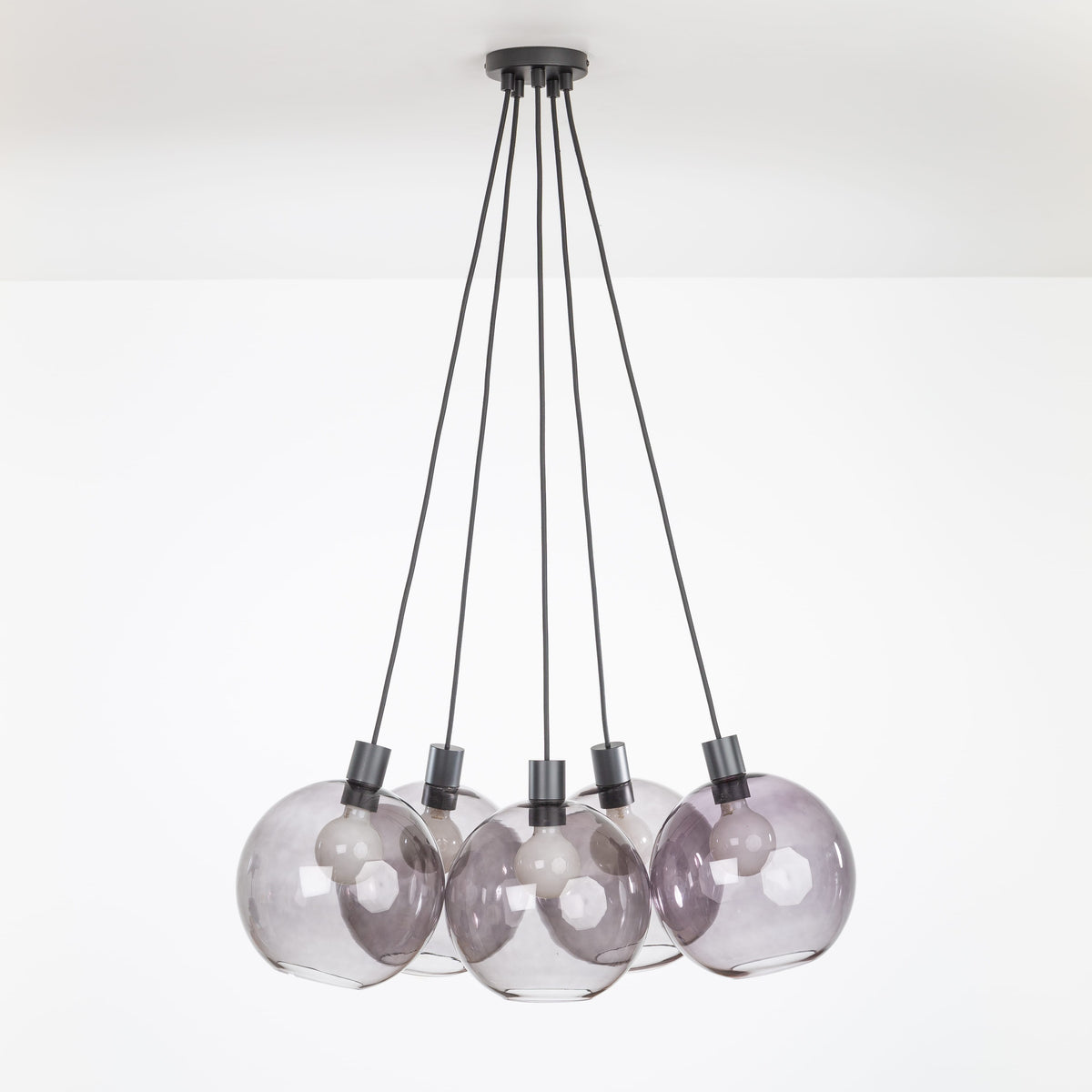 AiO Dot Multiport Chandelier - Glass Globe 5 / Black / 10in Smoke