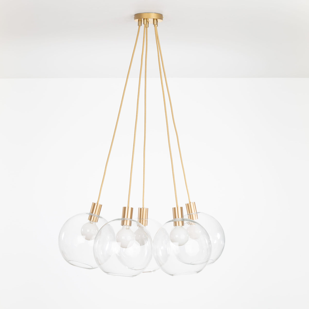 AiO Dot Multiport Chandelier - Glass Globe 5 / Brass / 10in Clear