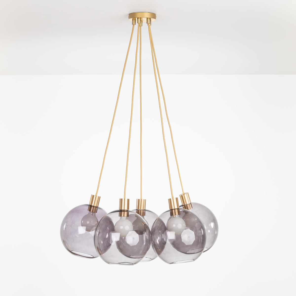 AiO Dot Multiport Chandelier - Glass Globe 5 / Brass / 10in Smoke
