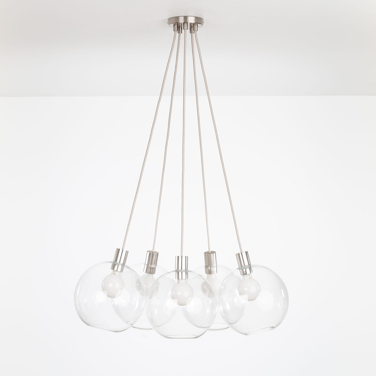 AiO Dot Multiport Chandelier - Glass Globe 5 / Nickel / 10in Clear