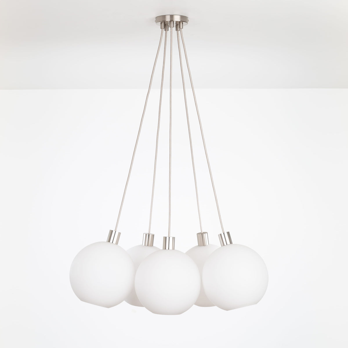 AiO Dot Multiport Chandelier - Glass Globe 5 / Nickel / 10in Matte White