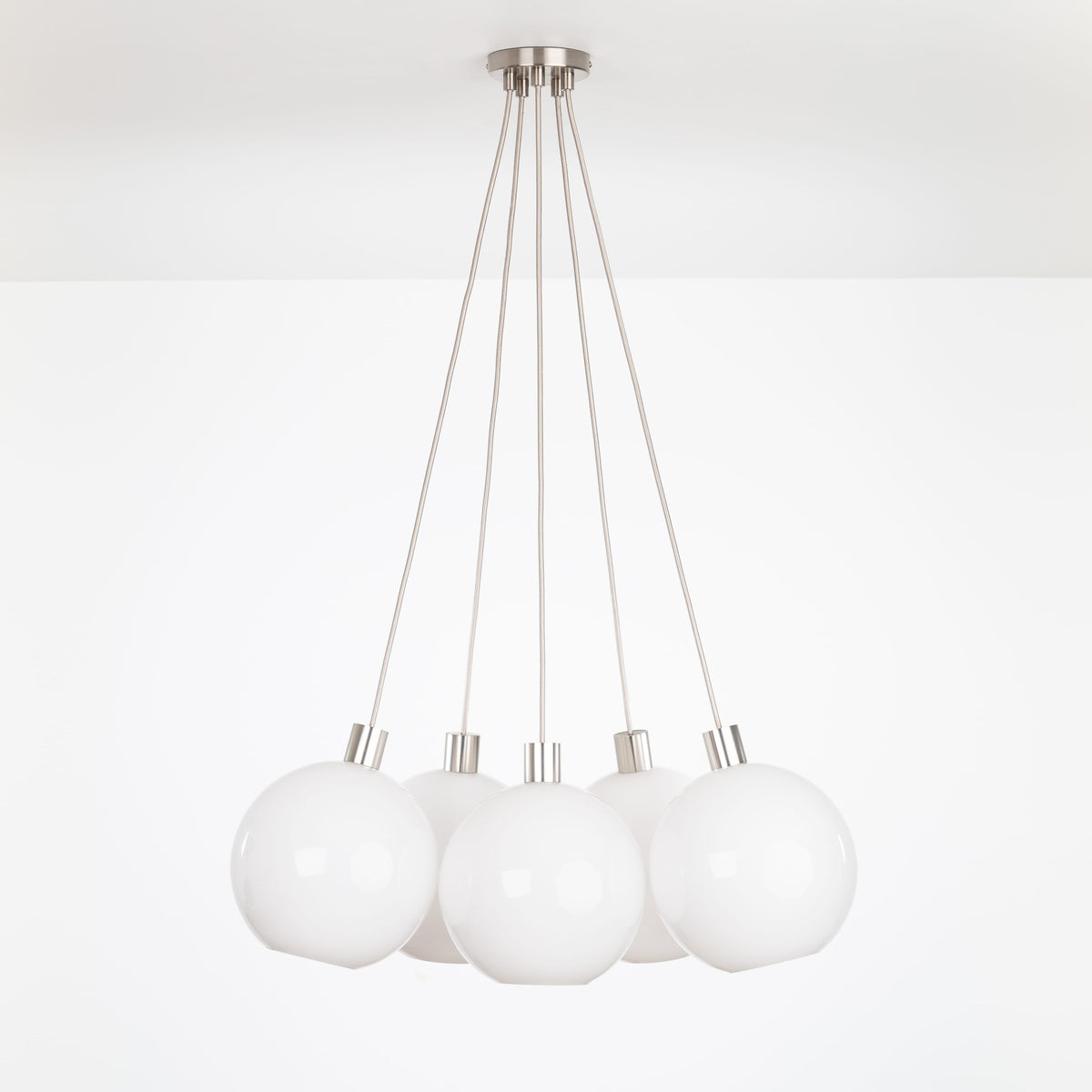 AiO Dot Multiport Chandelier - Glass Globe 5 / Nickel / 10in Milk