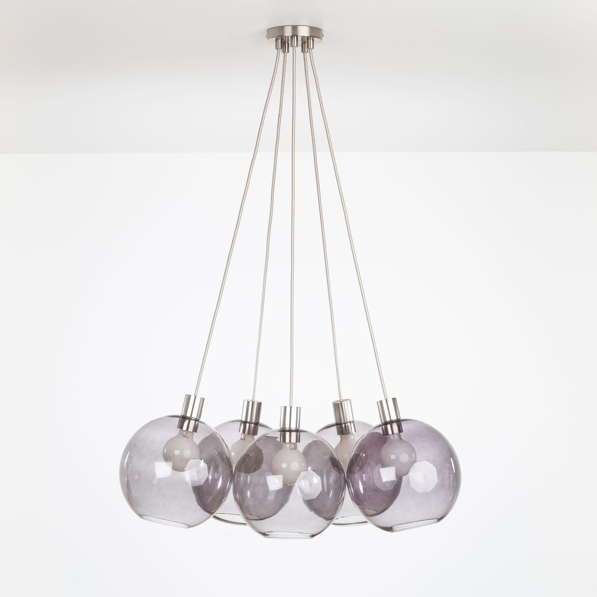 AiO Dot Multiport Chandelier - Glass Globe 5 / Nickel / 10in Smoke