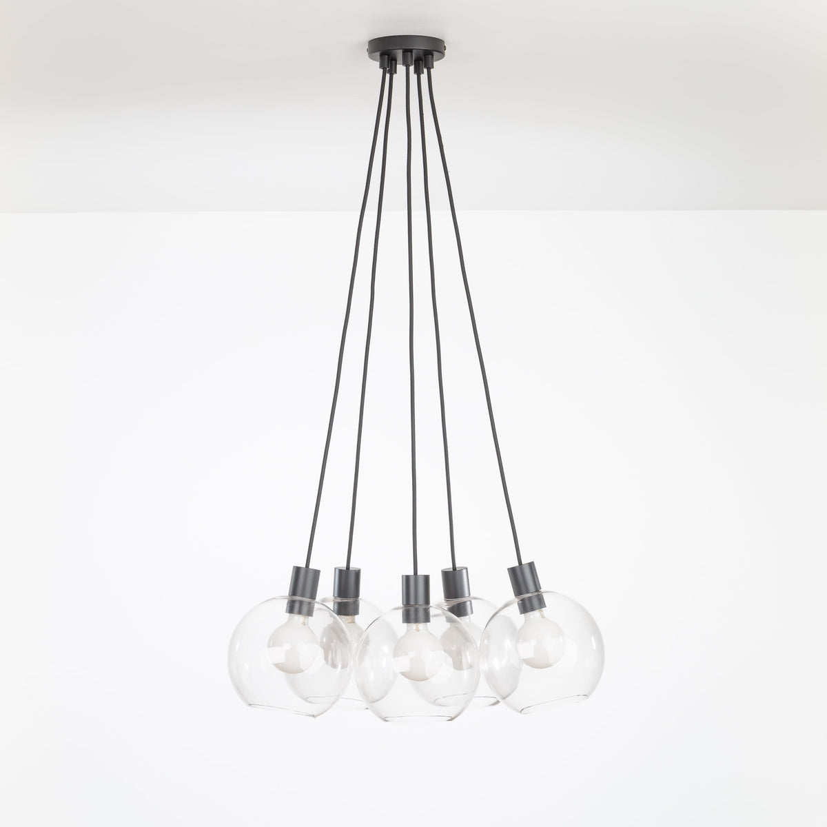 AiO Dot Multiport Chandelier - Glass Globe 5 / Black / 8in Clear
