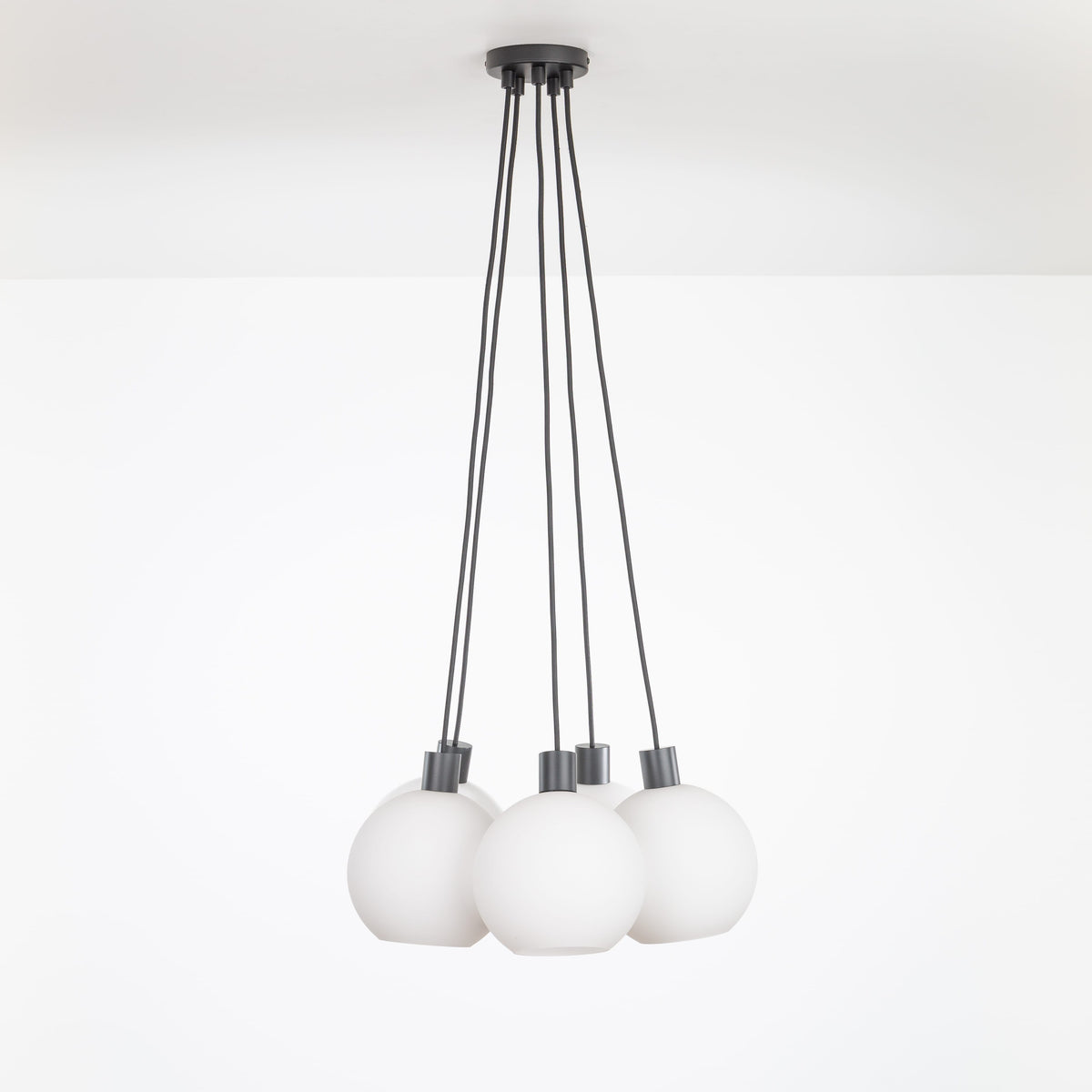 AiO Dot Multiport Chandelier - Glass Globe 5 / Black / 8in Matte White
