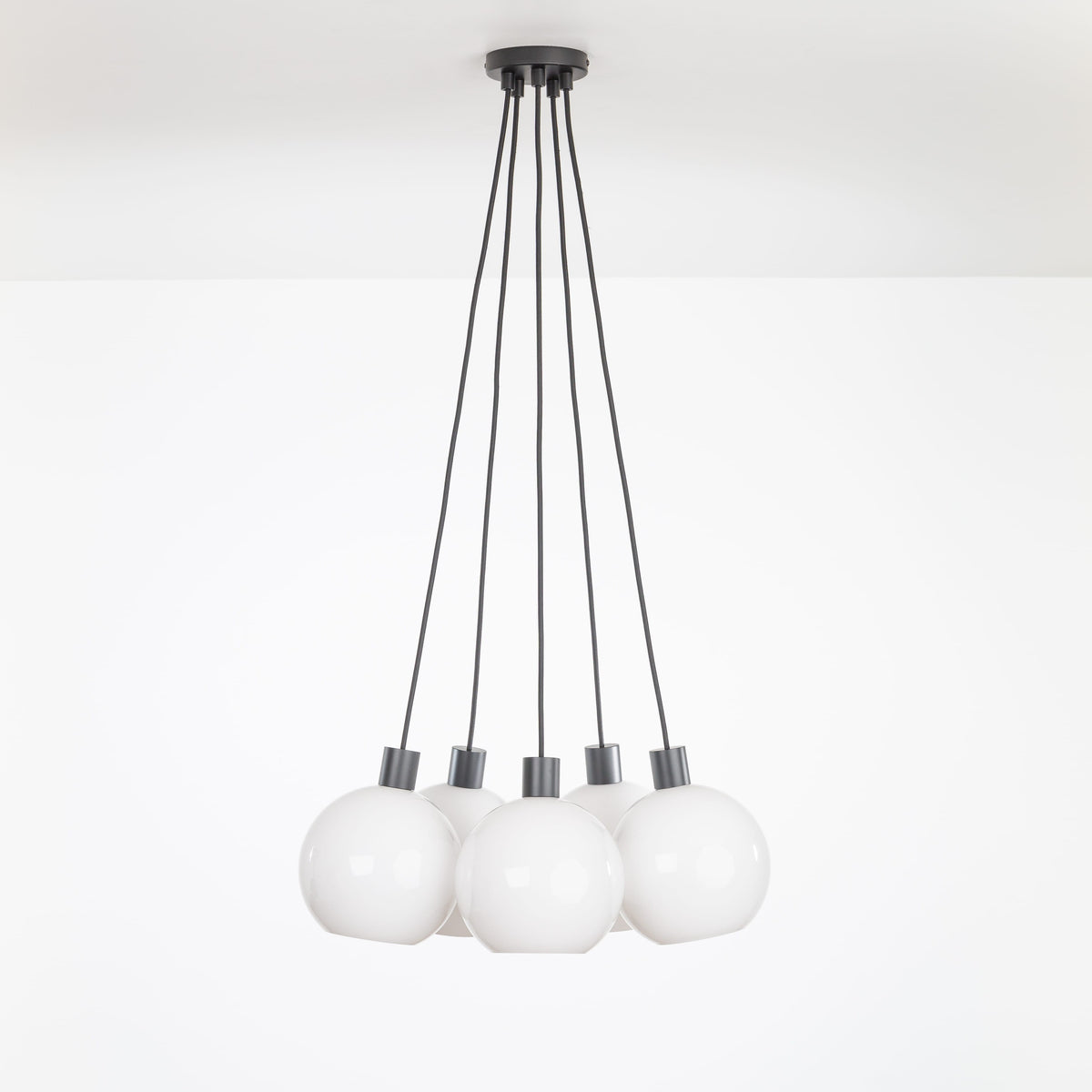 AiO Dot Multiport Chandelier - Glass Globe 5 / Black / 8in Milk