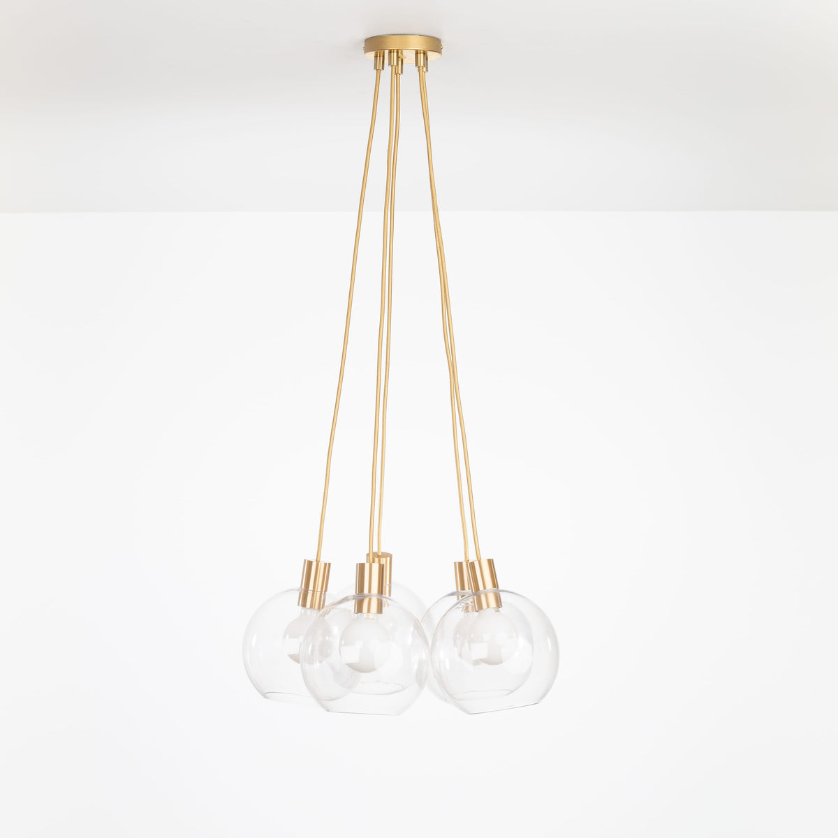 AiO Dot Multiport Chandelier - Glass Globe 5 / Brass / 8in Clear