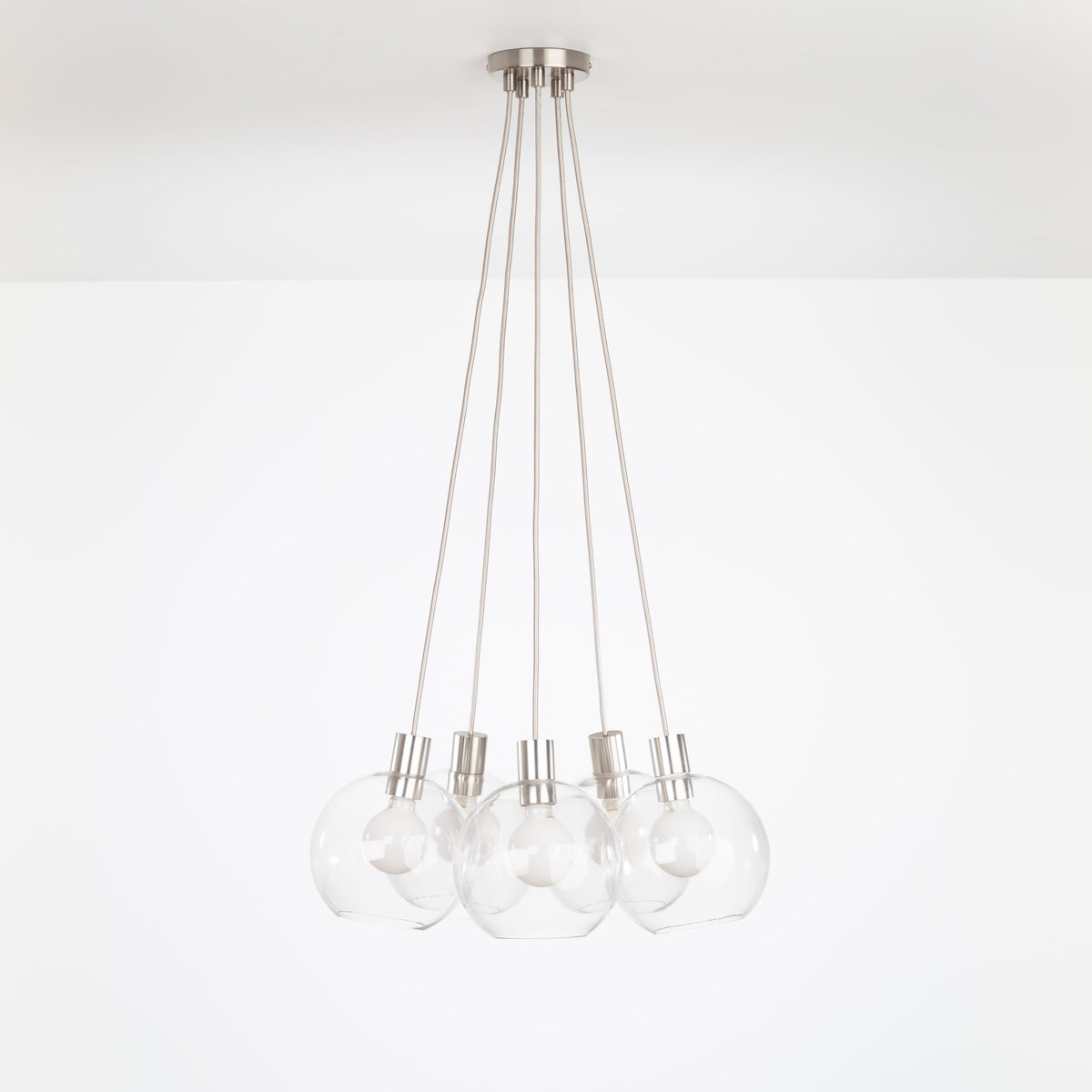 AiO Dot Multiport Chandelier - Glass Globe 5 / Nickel / 8in Clear