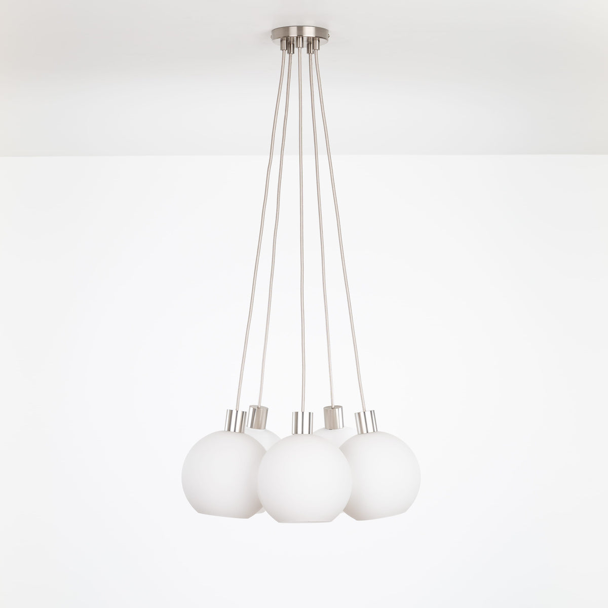 AiO Dot Multiport Chandelier - Glass Globe 5 / Nickel / 8in Matte White