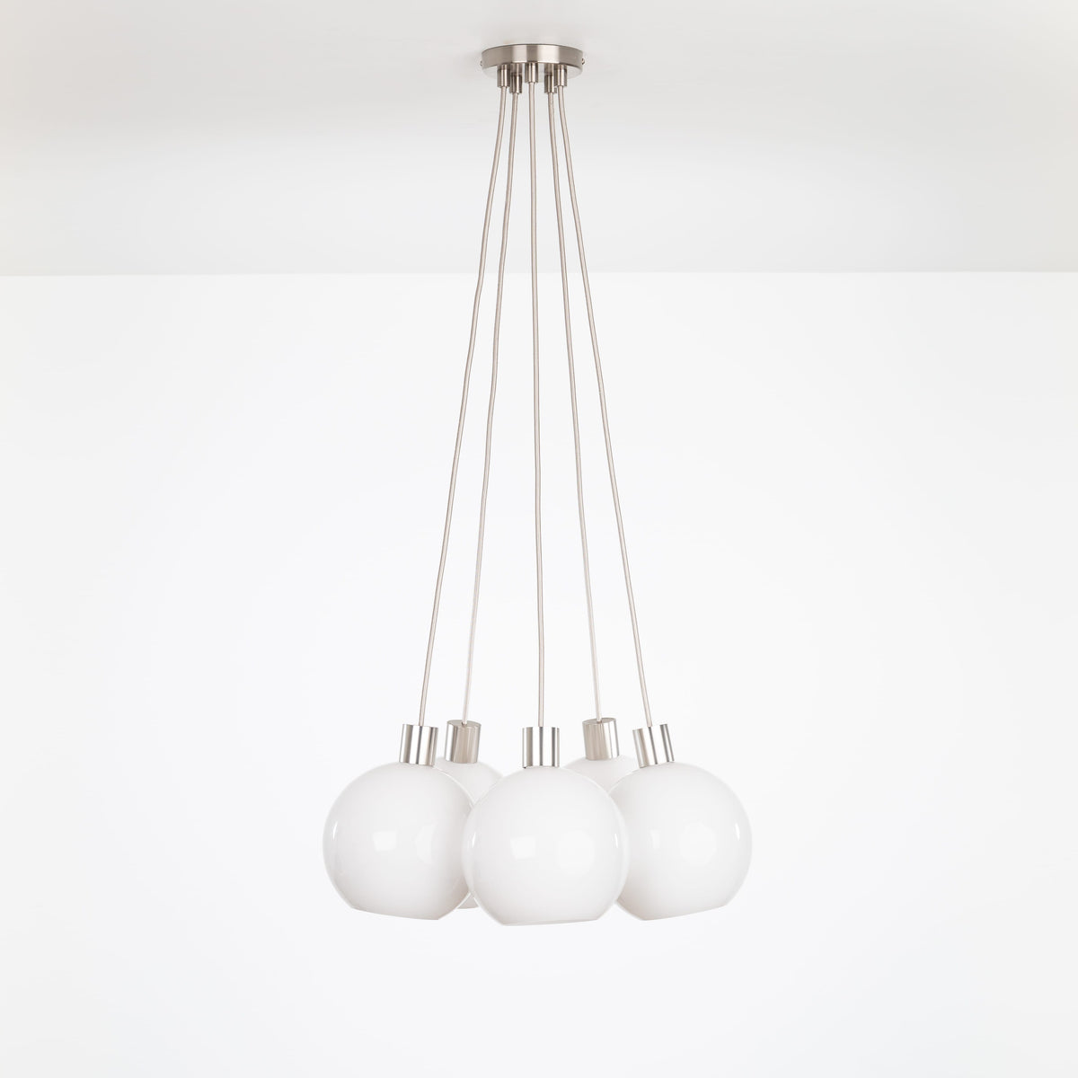 AiO Dot Multiport Chandelier - Glass Globe 5 / Nickel / 8in Milk