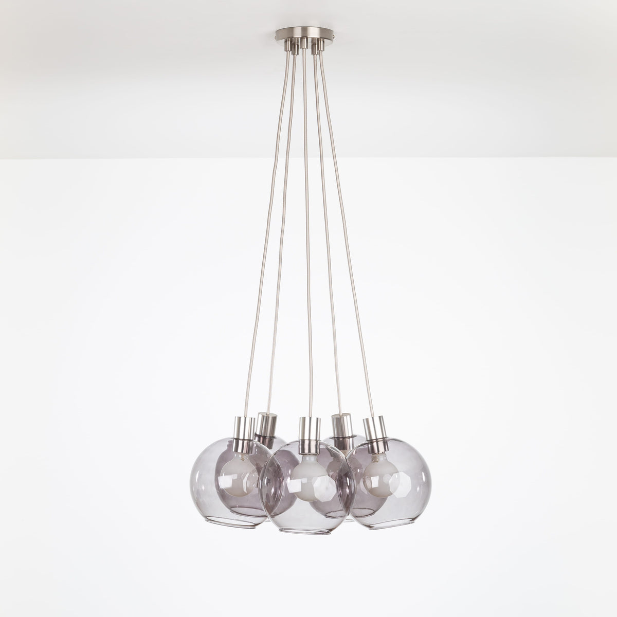 AiO Dot Multiport Chandelier - Glass Globe 5 / Nickel / 8in Smoke