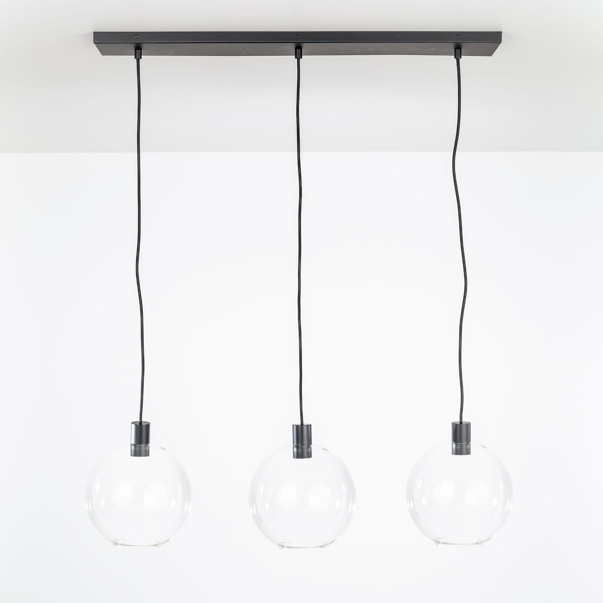 AiO 3-Line Chandelier - Glass Globe Black / 10in Clear