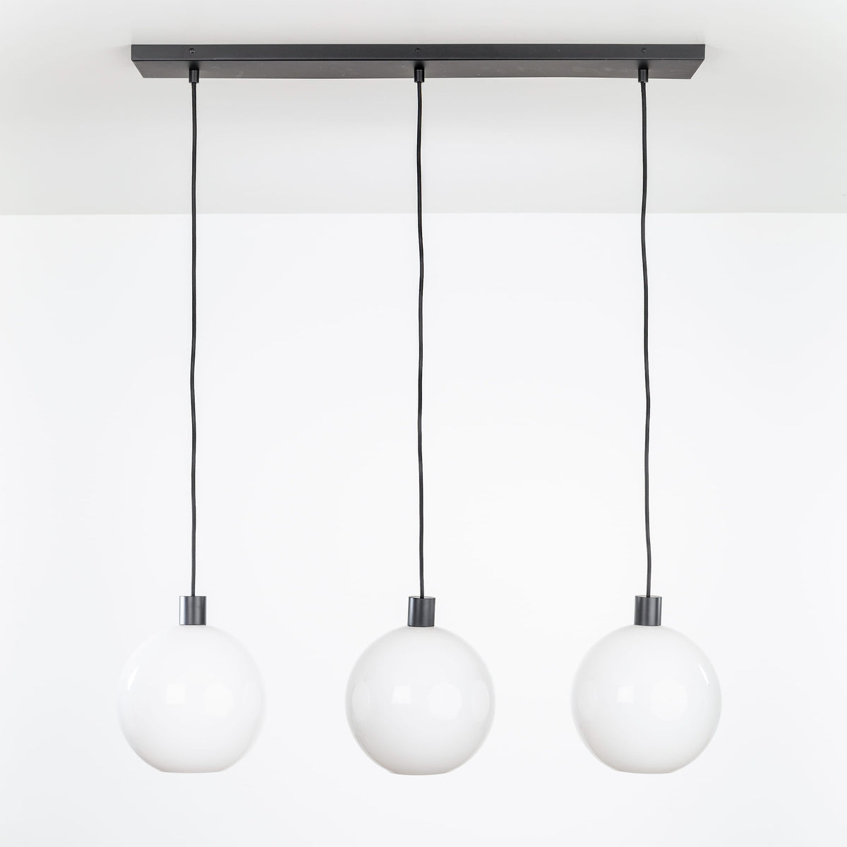 AiO 3-Line Chandelier - Glass Globe Black / 10in Milk