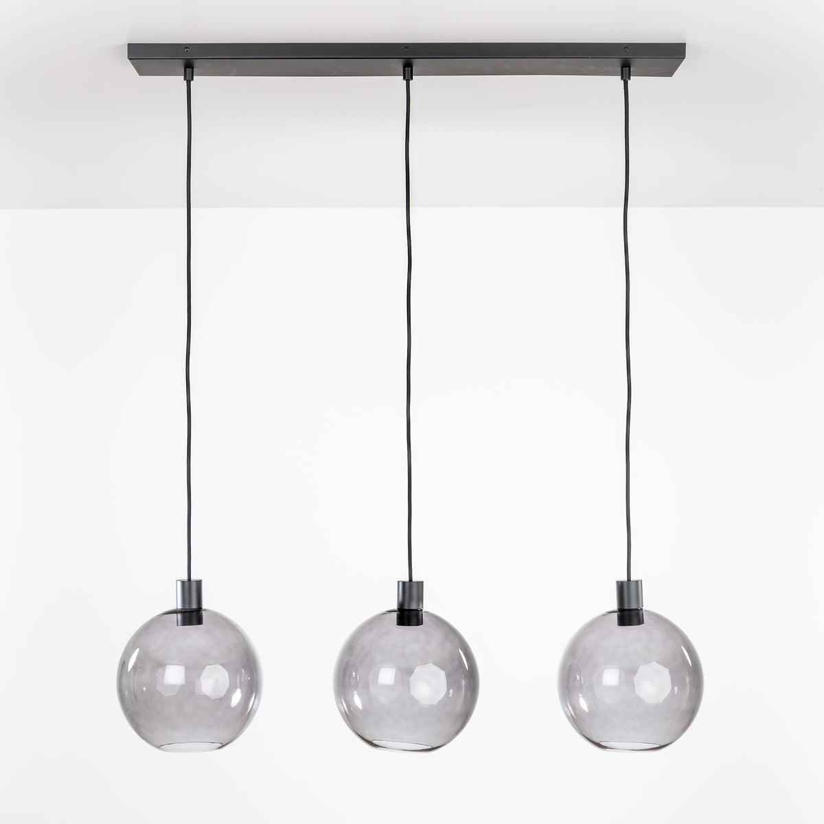 AiO 3-Line Chandelier - Glass Globe Black / 10in Smoke
