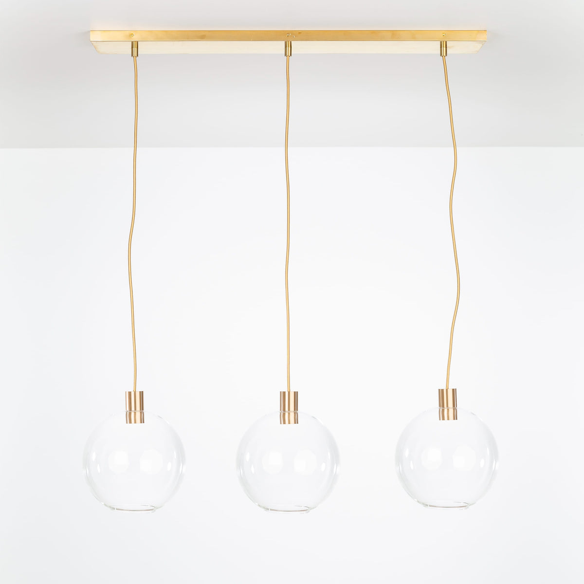 AiO 3-Line Chandelier - Glass Globe Brass / 10in Clear