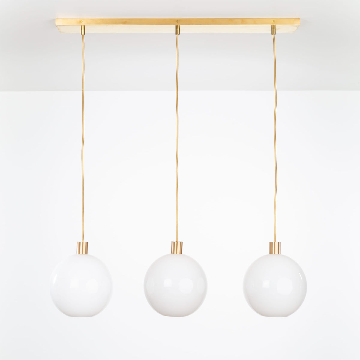 AiO 3-Line Chandelier - Glass Globe Brass / 10in Milk