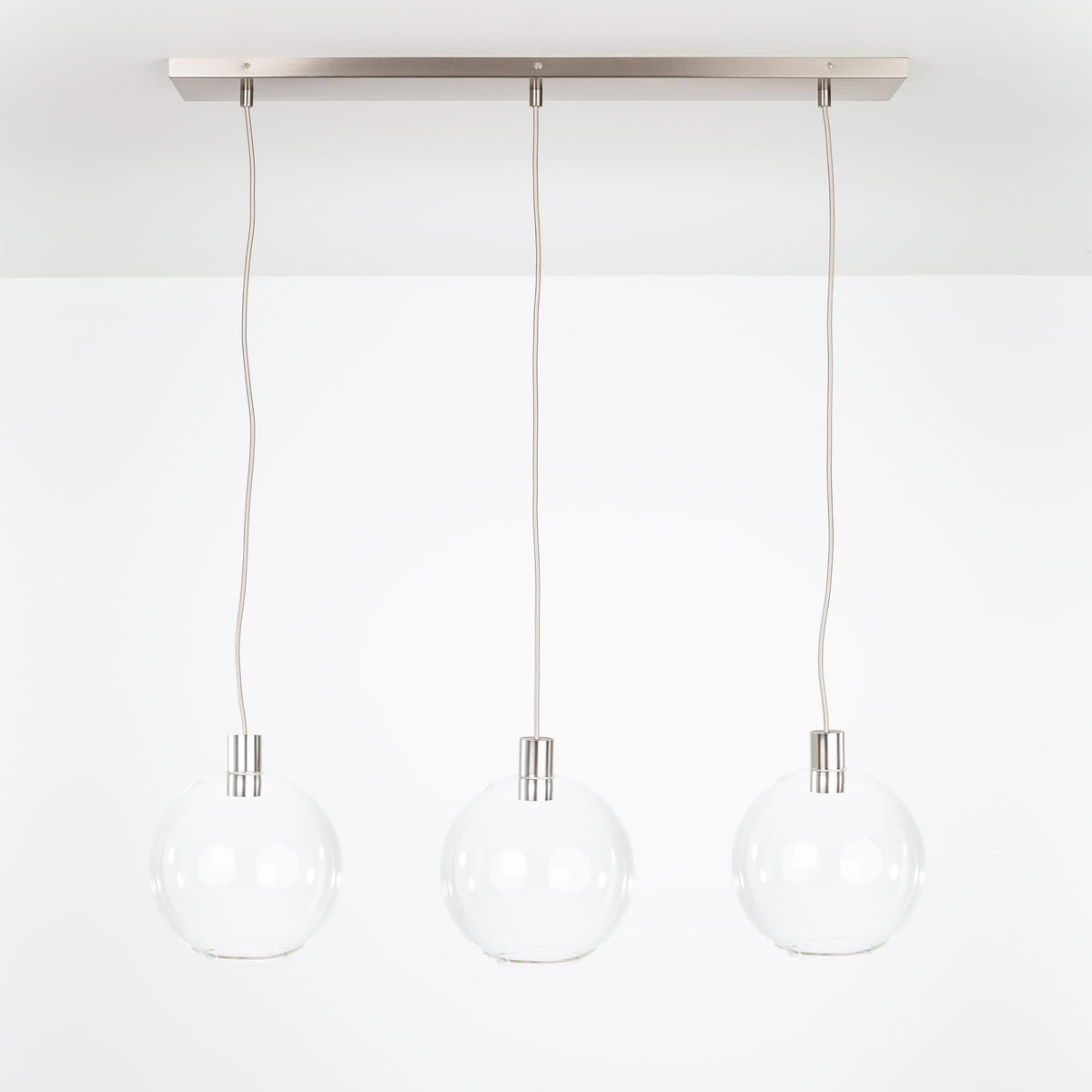 AiO 3-Line Chandelier - Glass Globe Nickel / 10in Clear
