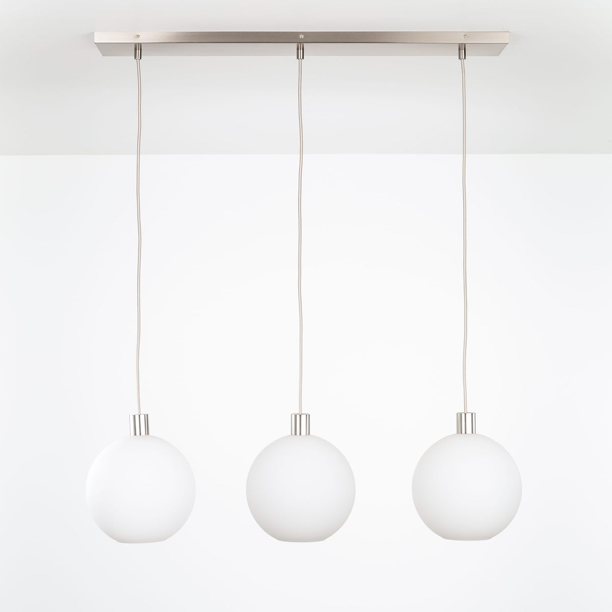 AiO 3-Line Chandelier - Glass Globe Nickel / 10in Matte White