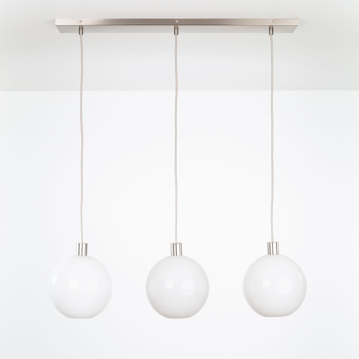 AiO 3-Line Chandelier - Glass Globe Nickel / 10in Milk