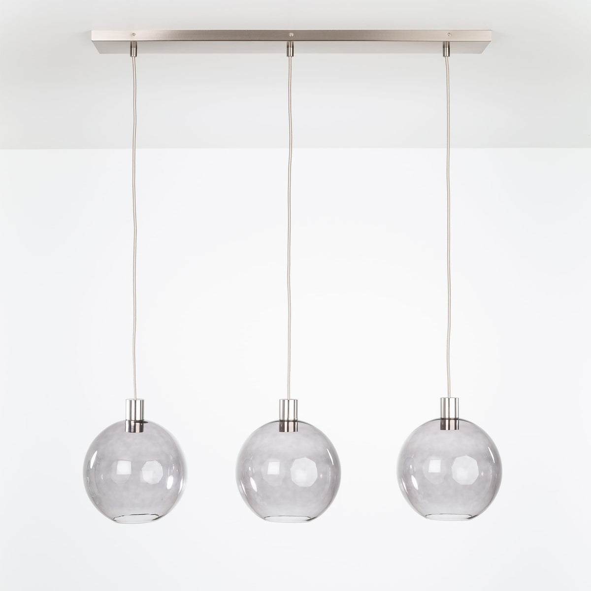 AiO 3-Line Chandelier - Glass Globe Nickel / 10in Smoke