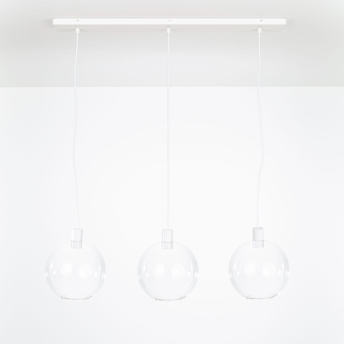 AiO 3-Line Chandelier - Glass Globe White / 10in Clear