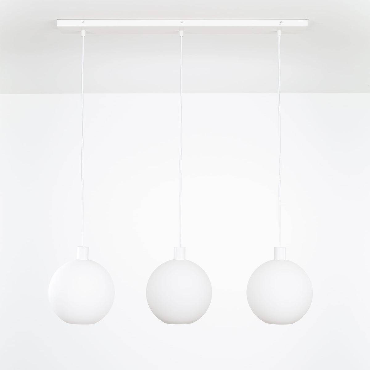 AiO 3-Line Chandelier - Glass Globe White / 10in Matte White