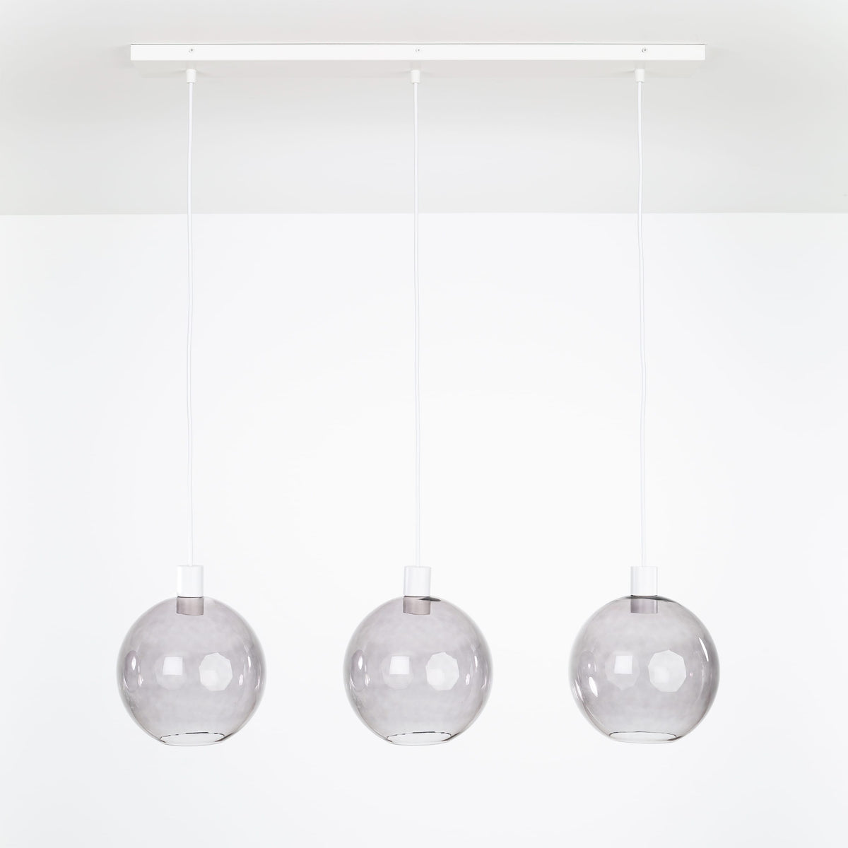 AiO 3-Line Chandelier - Glass Globe White / 10in Smoke