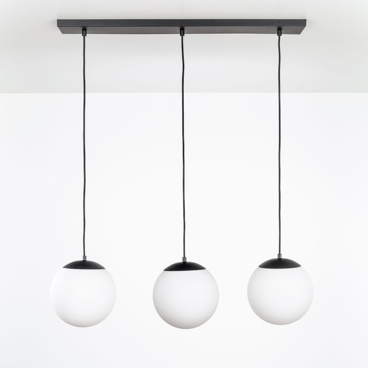 Mod Globe 3-Line Chandelier Black / 10in Matte White