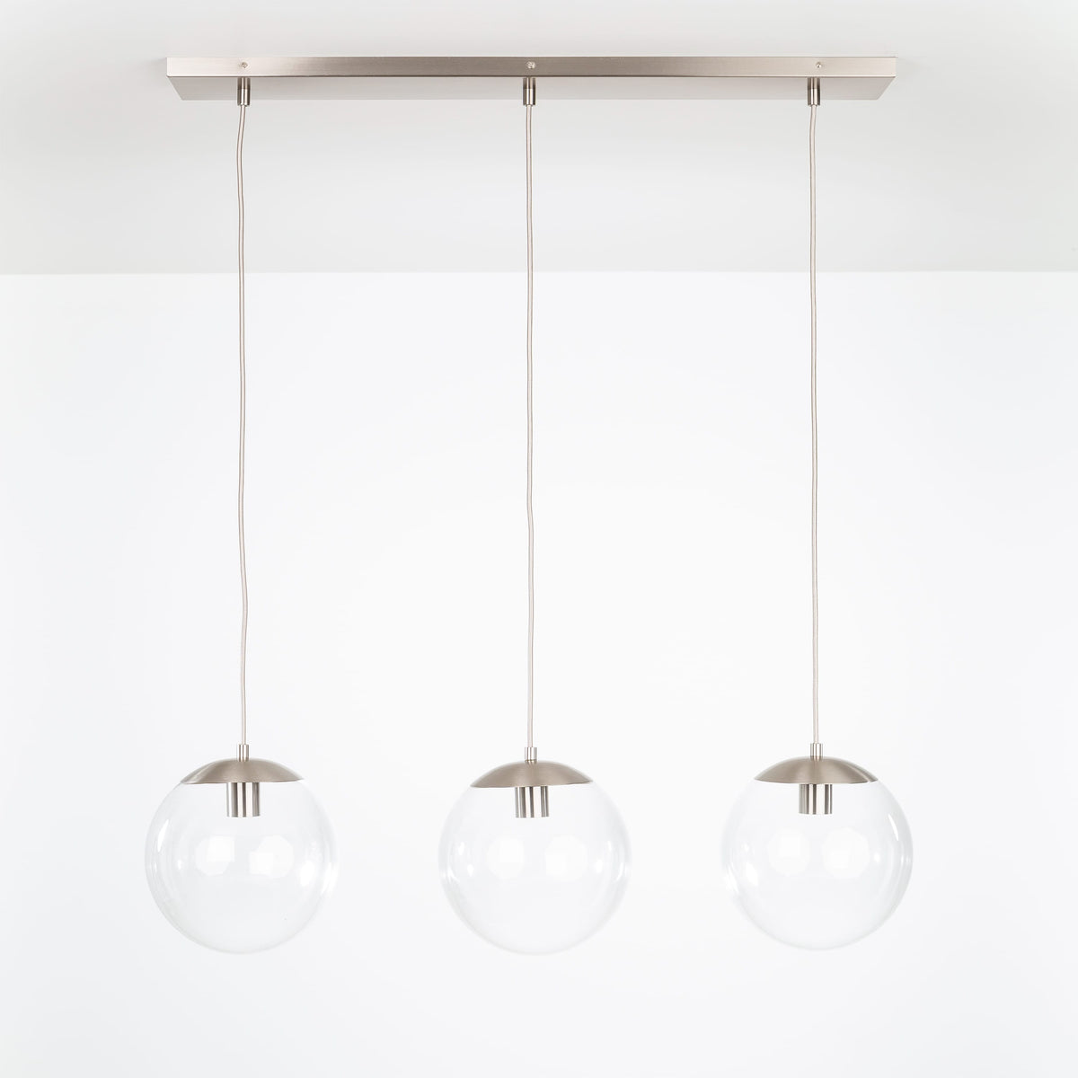 Mod Globe 3-Line Chandelier Nickel / 10in Clear