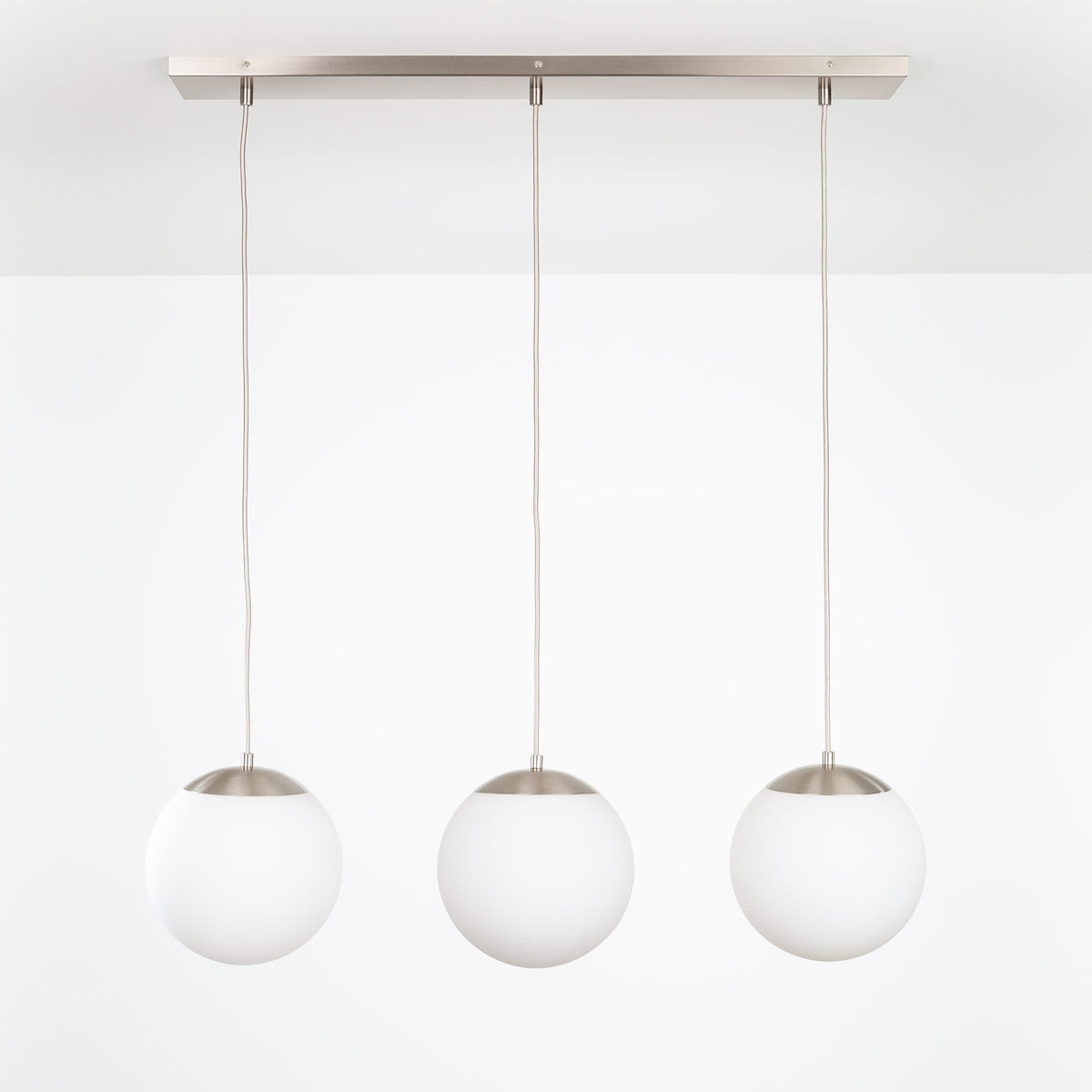 Mod Globe 3-Line Chandelier Nickel / 10in Matte White