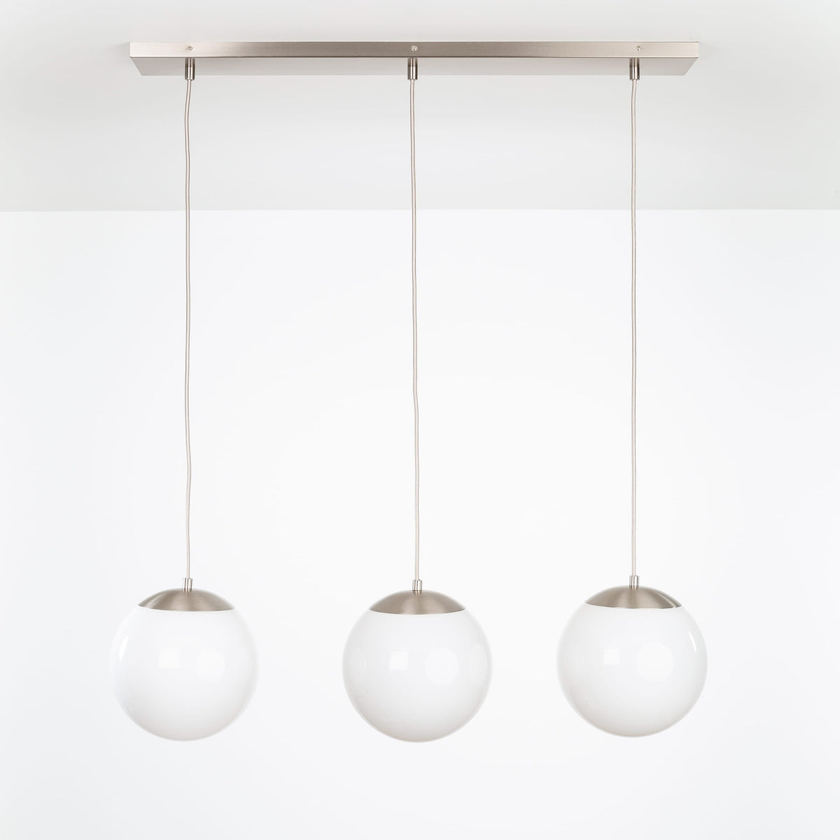 Mod Globe 3-Line Chandelier Nickel / 10in Milk
