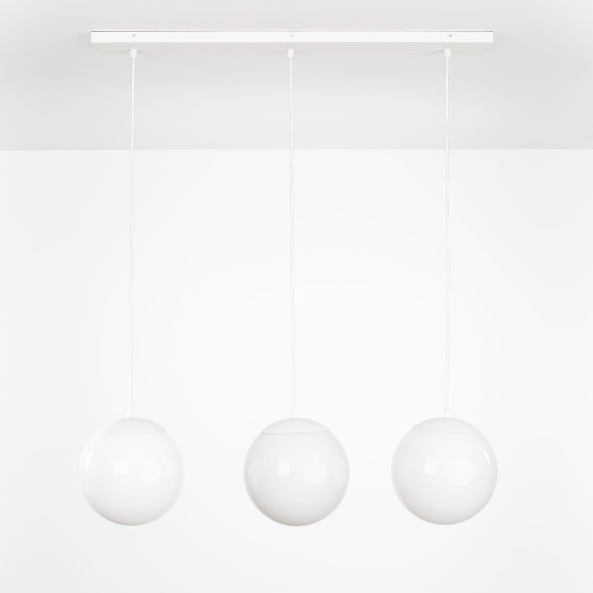 Mod Globe 3-Line Chandelier White / 10in Milk