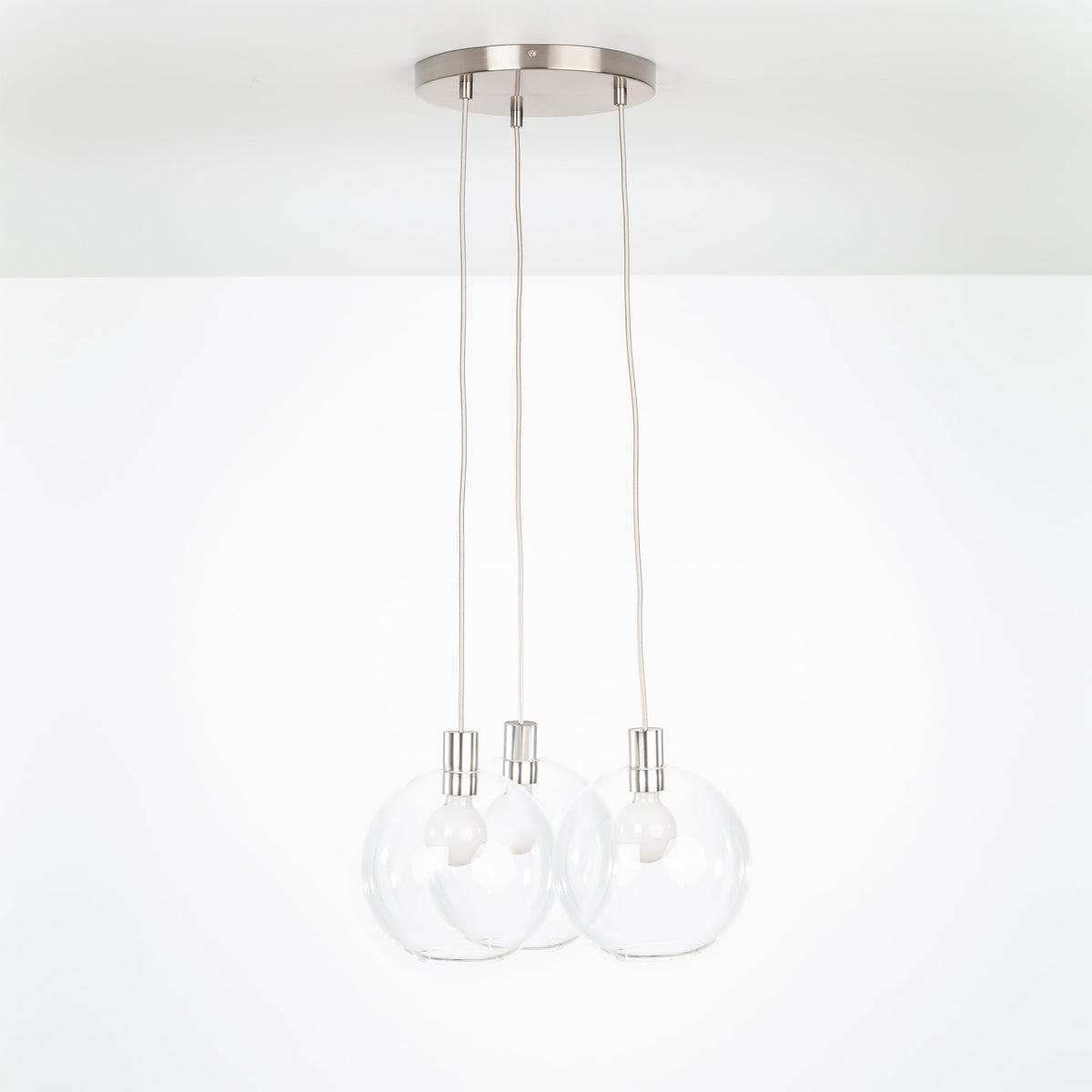 AiO Loop Multiport Chandelier - Glass Globe 3 / Nickel / 10in Clear